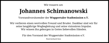 Traueranzeige von Johannes Schimanowski von trauer.wuppertaler-rundschau.de