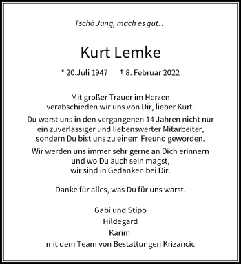 Traueranzeige von Kurt Lemke von trauer.wuppertaler-rundschau.de