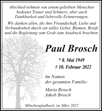 Traueranzeige von Paul Brosch von trauer.extra-tipp-moenchengladbach.de