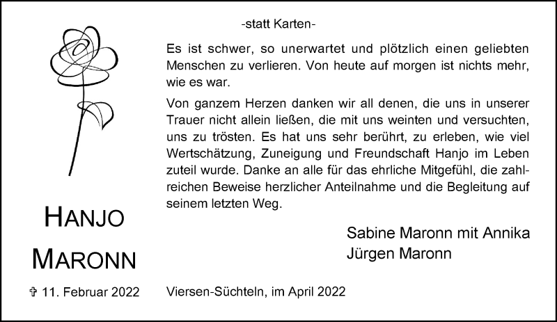  Traueranzeige für Hanjo Maronn vom 03.04.2022 aus trauer.extra-tipp-moenchengladbach.de