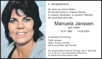 Traueranzeige von Manuela Janssen von trauer.extra-tipp-moenchengladbach.de