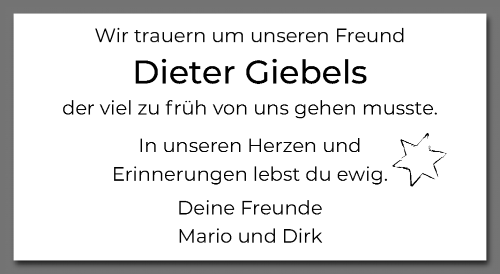  Traueranzeige für Dieter Giebels vom 31.07.2022 aus trauer.extra-tipp-moenchengladbach.de
