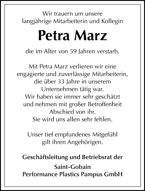 Traueranzeige von Petra Marz von trauer.extra-tipp-moenchengladbach.de