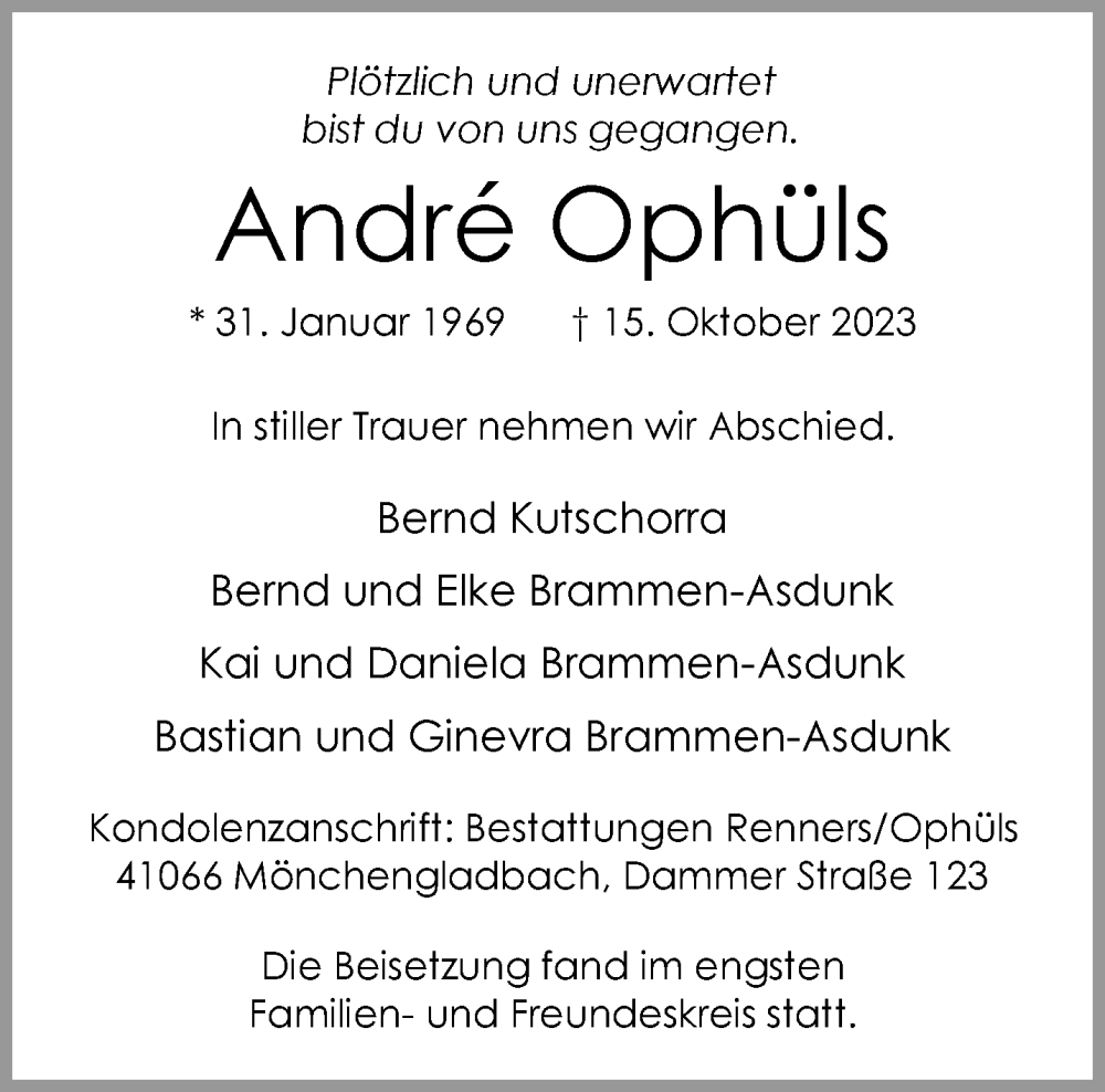  Traueranzeige für Andre Ophüls vom 05.11.2023 aus trauer.extra-tipp-moenchengladbach.de