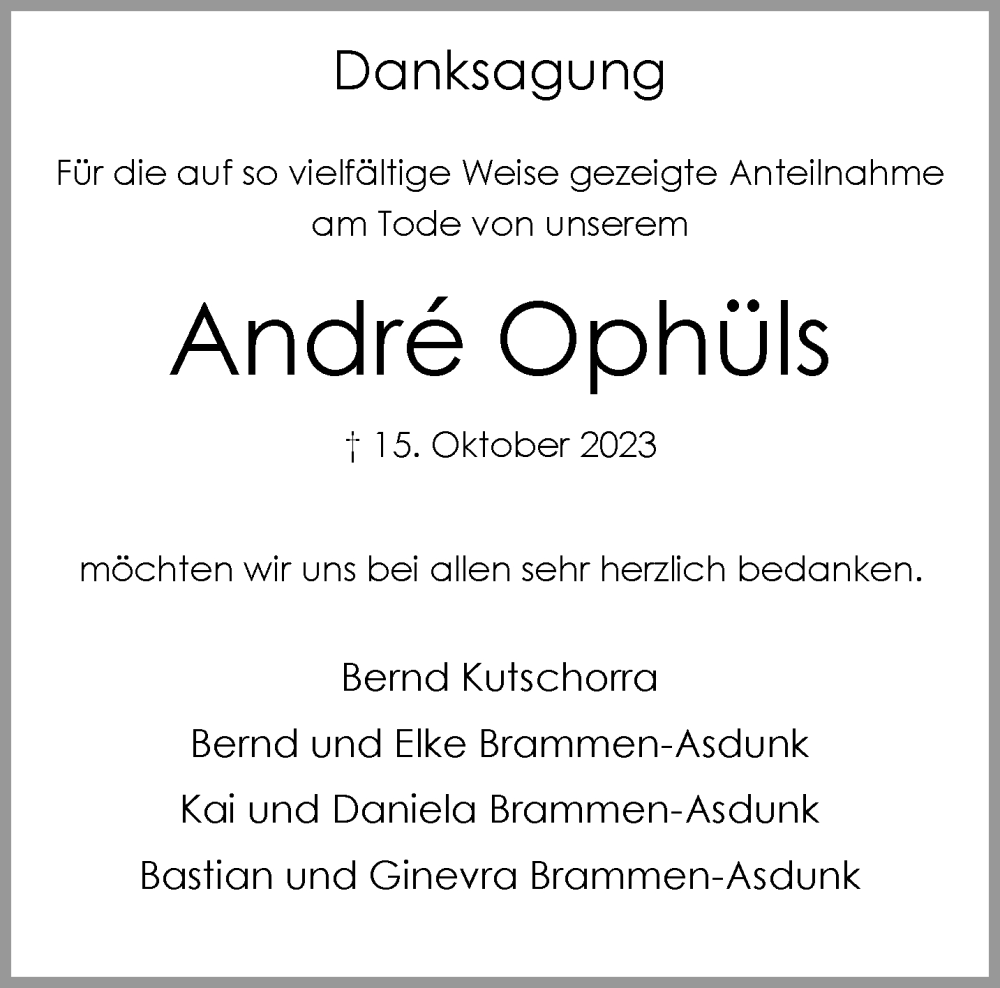  Traueranzeige für Andre Ophüls vom 26.11.2023 aus trauer.extra-tipp-moenchengladbach.de