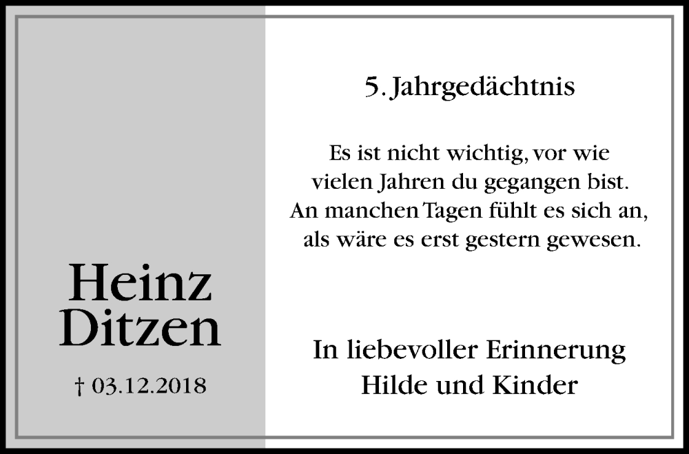  Traueranzeige für Heinz Ditzen vom 03.12.2023 aus trauer.extra-tipp-moenchengladbach.de