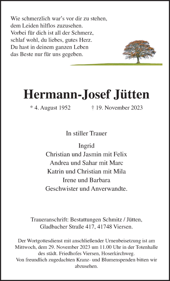Traueranzeige von Hermann-Josef Jütten von trauer.extra-tipp-moenchengladbach.de