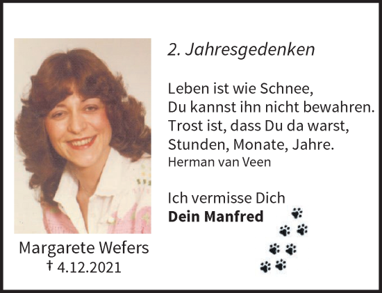 Traueranzeige von Margarete Wefers von trauer.wuppertaler-rundschau.de