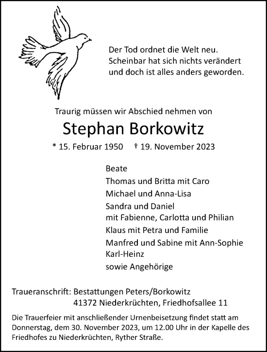 Traueranzeige von Stephan Borkowitz von trauer.extra-tipp-moenchengladbach.de