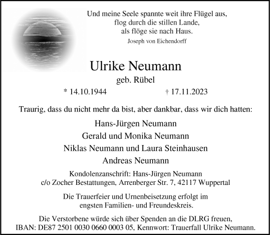 Traueranzeige von Ulrike Neumann von trauer.wuppertaler-rundschau.de