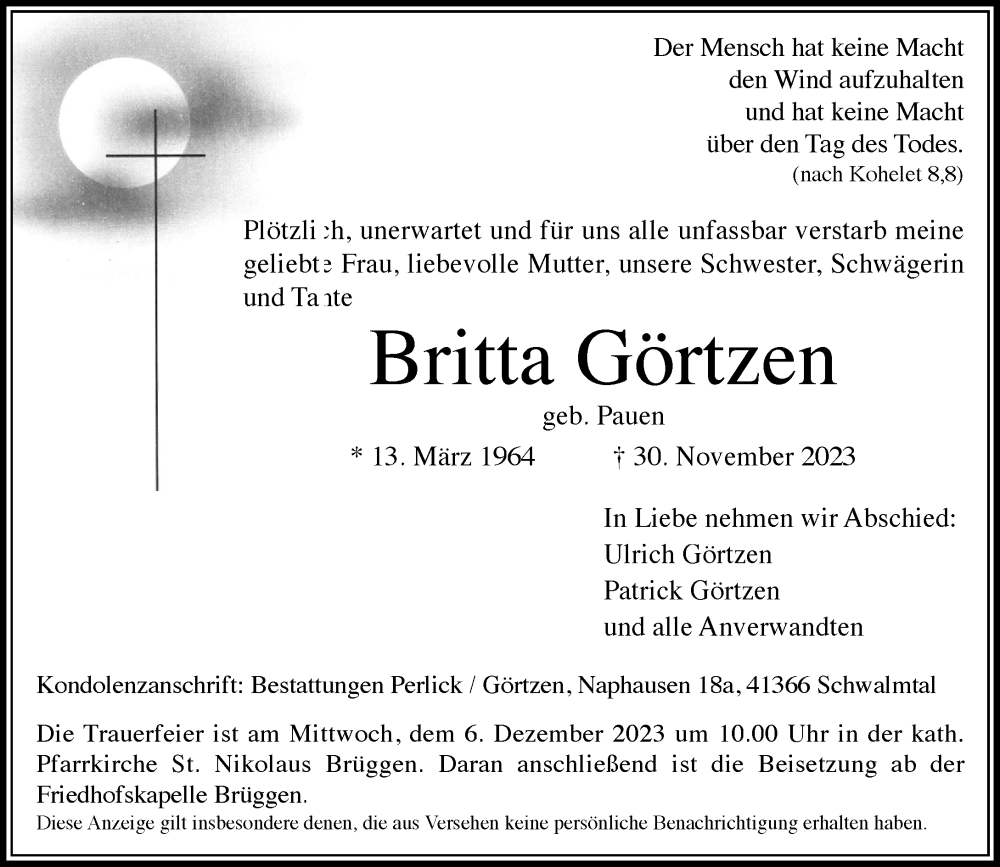  Traueranzeige für Britta Görtzen vom 03.12.2023 aus trauer.extra-tipp-moenchengladbach.de