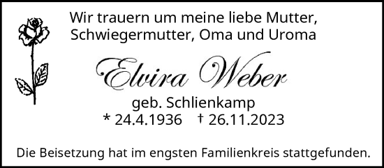 Traueranzeige von Elvira Weber von trauer.wuppertaler-rundschau.de