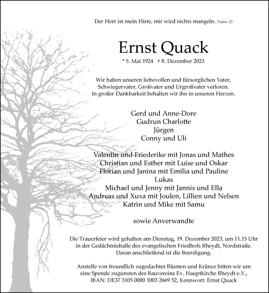  Traueranzeige für Ernst Quack vom 17.12.2023 aus trauer.extra-tipp-moenchengladbach.de