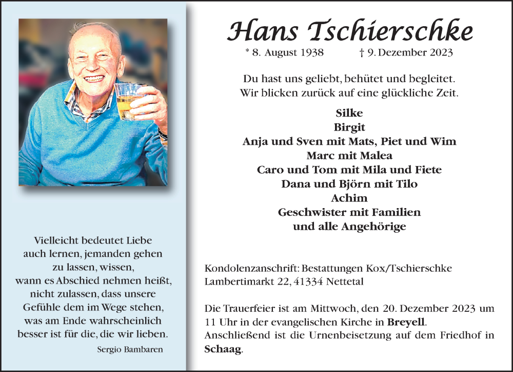  Traueranzeige für Hans Tschierschke vom 17.12.2023 aus trauer.extra-tipp-moenchengladbach.de