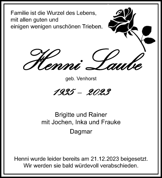 Traueranzeige von Henni Laube von trauer.extra-tipp-moenchengladbach.de