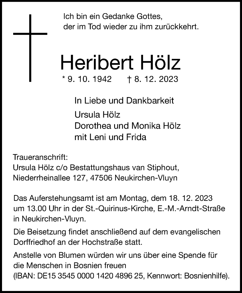  Traueranzeige für Heribert Hölz vom 17.12.2023 aus trauer.extra-tipp-moenchengladbach.de