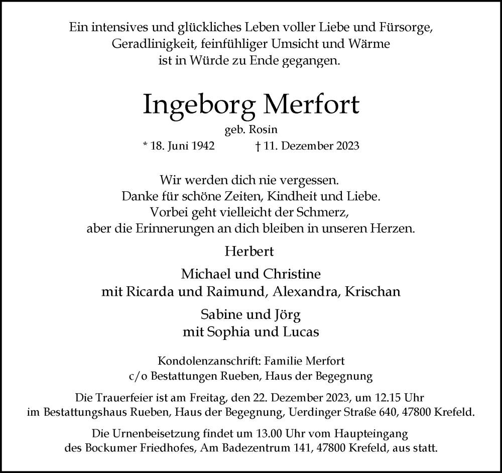  Traueranzeige für Ingeborg Merfort vom 17.12.2023 aus trauer.extra-tipp-moenchengladbach.de