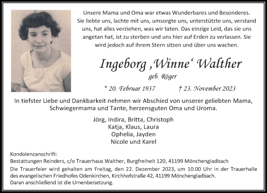 Traueranzeige von Ingeborg Walther von trauer.extra-tipp-moenchengladbach.de