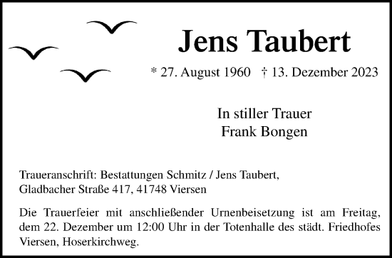 Traueranzeige von Jens Taubert von trauer.extra-tipp-moenchengladbach.de