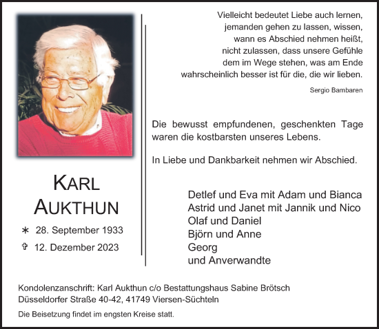Traueranzeige von Karl Aukthun von trauer.extra-tipp-moenchengladbach.de