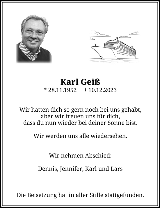 Traueranzeige von Karl Geiß von trauer.wuppertaler-rundschau.de