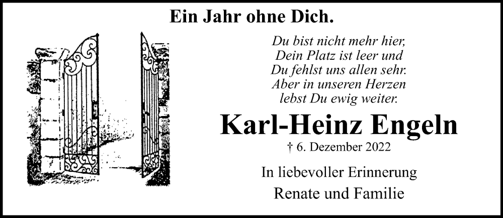  Traueranzeige für Karl-Heinz Engeln vom 03.12.2023 aus trauer.extra-tipp-moenchengladbach.de