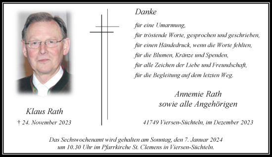 Traueranzeige von Klaus Rath von trauer.extra-tipp-moenchengladbach.de