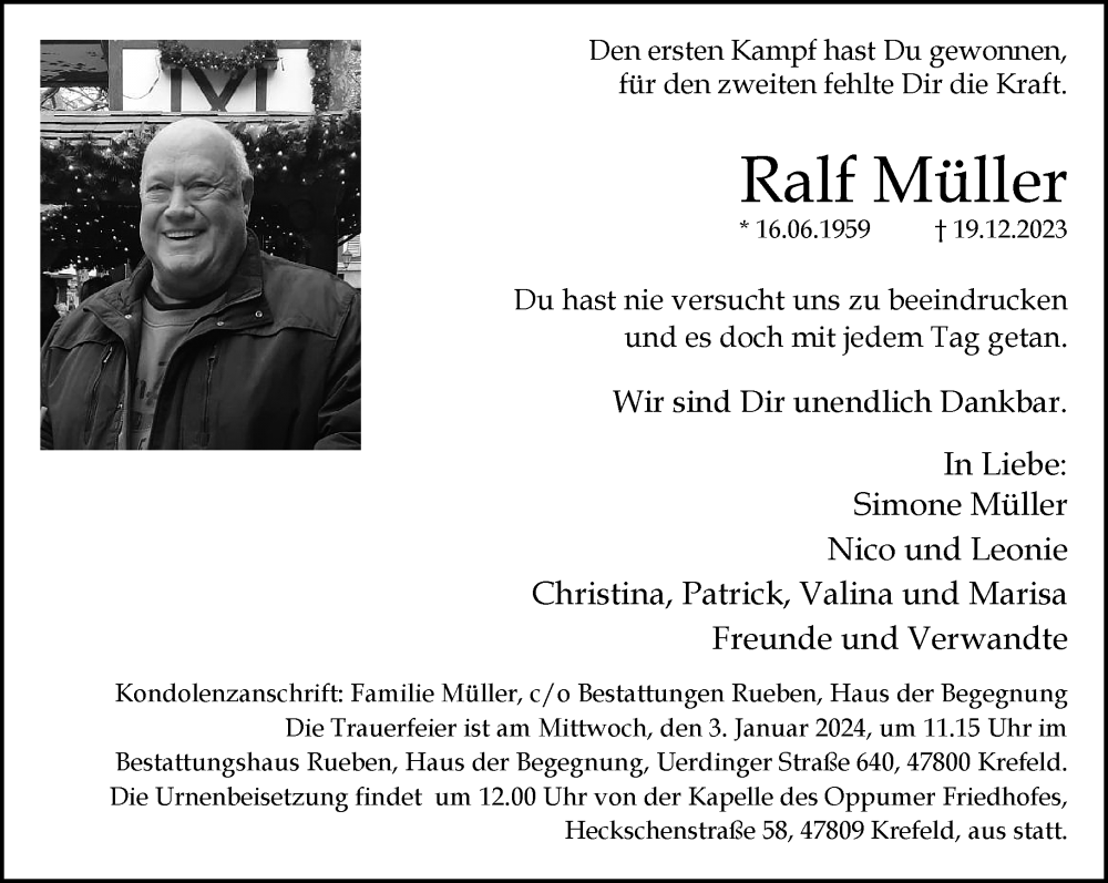  Traueranzeige für Ralf Müller vom 24.12.2023 aus trauer.extra-tipp-moenchengladbach.de