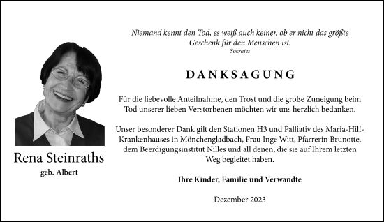 Traueranzeige von Rena Steinraths von trauer.extra-tipp-moenchengladbach.de