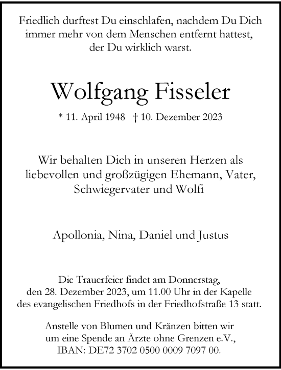 Traueranzeige von Wolfgang Fisseler von trauer.wuppertaler-rundschau.de