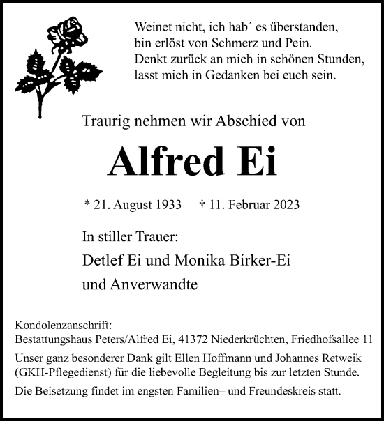 Traueranzeige von Alfred Ei von trauer.extra-tipp-moenchengladbach.de