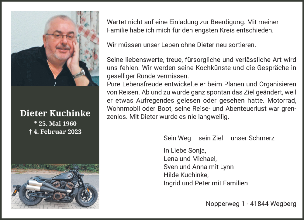  Traueranzeige für Dieter Kuchinke vom 12.02.2023 aus trauer.extra-tipp-moenchengladbach.de