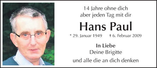 Traueranzeige von Hans Paul von trauer.extra-tipp-moenchengladbach.de