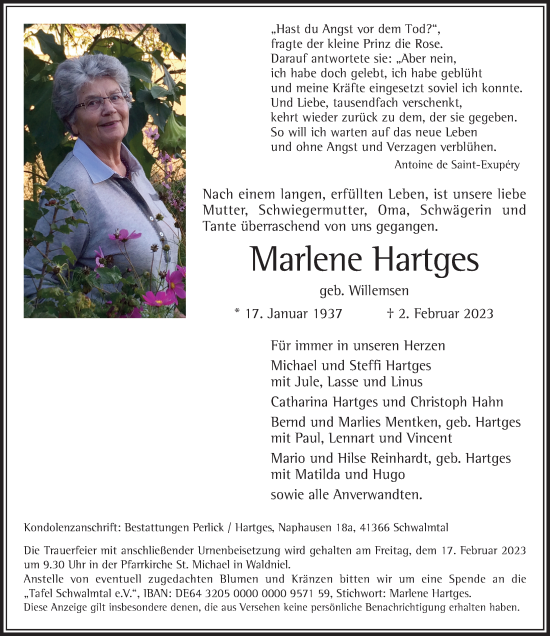 Traueranzeige von Marlene Hartges von trauer.extra-tipp-moenchengladbach.de