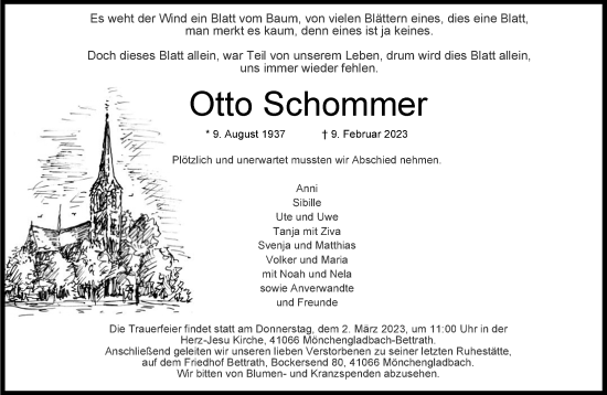 Traueranzeige von Otto Schommer von trauer.extra-tipp-moenchengladbach.de