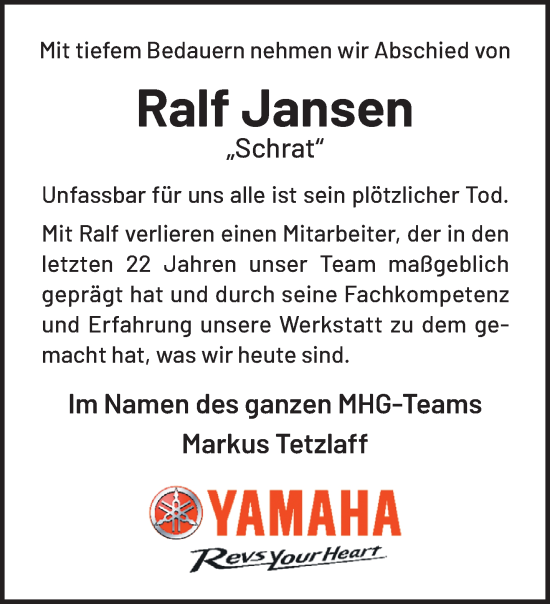 Traueranzeige von Ralf Jansen von trauer.extra-tipp-moenchengladbach.de