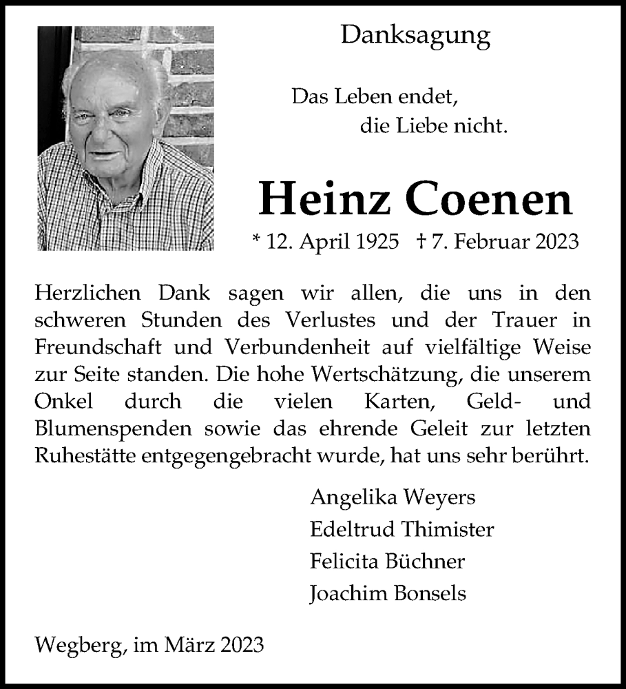  Traueranzeige für Heinz Coenen vom 02.04.2023 aus trauer.extra-tipp-moenchengladbach.de
