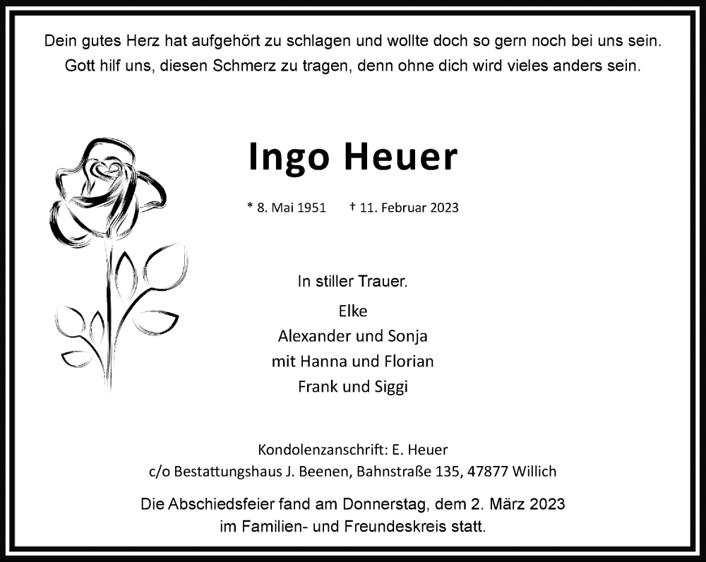  Traueranzeige für Ingo Heuer vom 05.03.2023 aus trauer.extra-tipp-moenchengladbach.de
