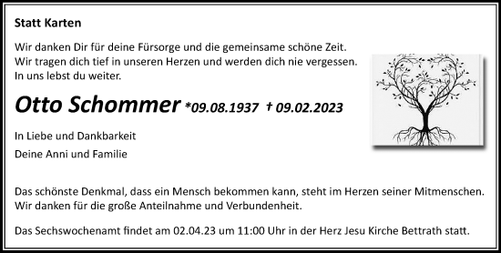 Traueranzeige von Otto Schommer von trauer.extra-tipp-moenchengladbach.de