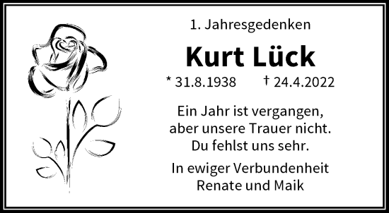 Traueranzeige von Kurt Lück von trauer.wuppertaler-rundschau.de