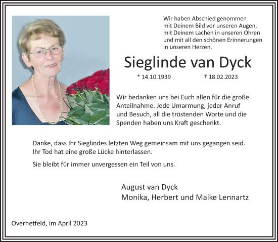 Traueranzeige von Sieglinde van Dyck von trauer.extra-tipp-moenchengladbach.de