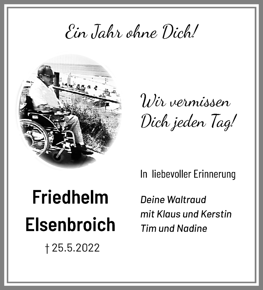  Traueranzeige für Friedhelm Elsenbroich vom 28.05.2023 aus trauer.extra-tipp-moenchengladbach.de