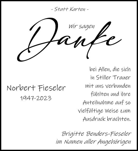 Traueranzeige von Norbert Fieseler von trauer.extra-tipp-moenchengladbach.de