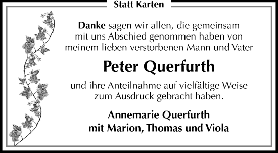 Traueranzeige von Peter Querfurth von trauer.mein.krefeld.de