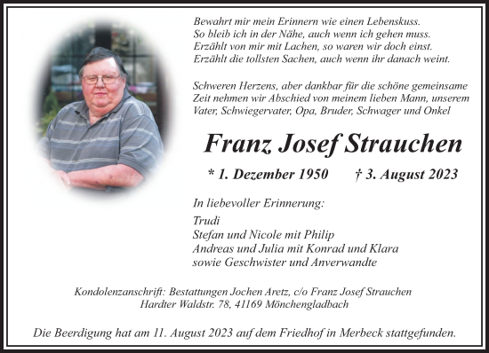 Traueranzeige von Franz Josef Strauchen von trauer.extra-tipp-moenchengladbach.de