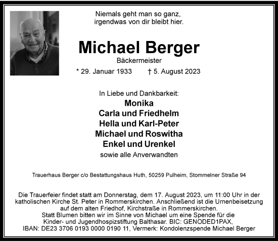 Traueranzeige von Michael Berger von trauer.stadt-kurier.de