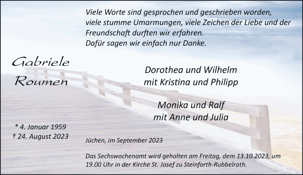  Traueranzeige für Gabriele Roumen vom 24.09.2023 aus trauer.extra-tipp-moenchengladbach.de