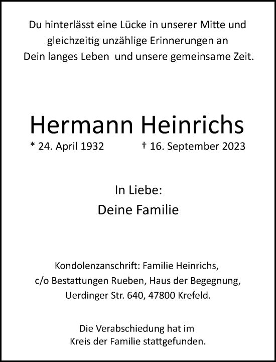 Traueranzeige von Hermann Heinrichs von trauer.extra-tipp-moenchengladbach.de