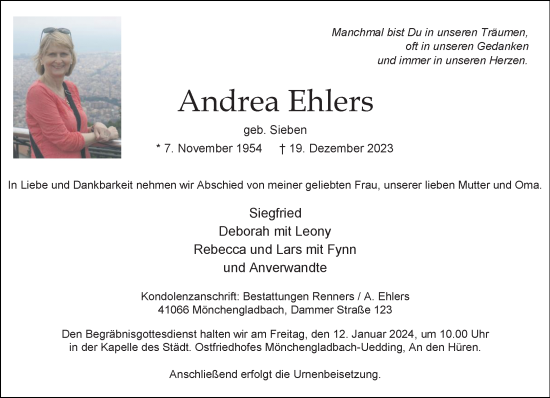 Traueranzeige von Andrea Ehlers von trauer.extra-tipp-moenchengladbach.de