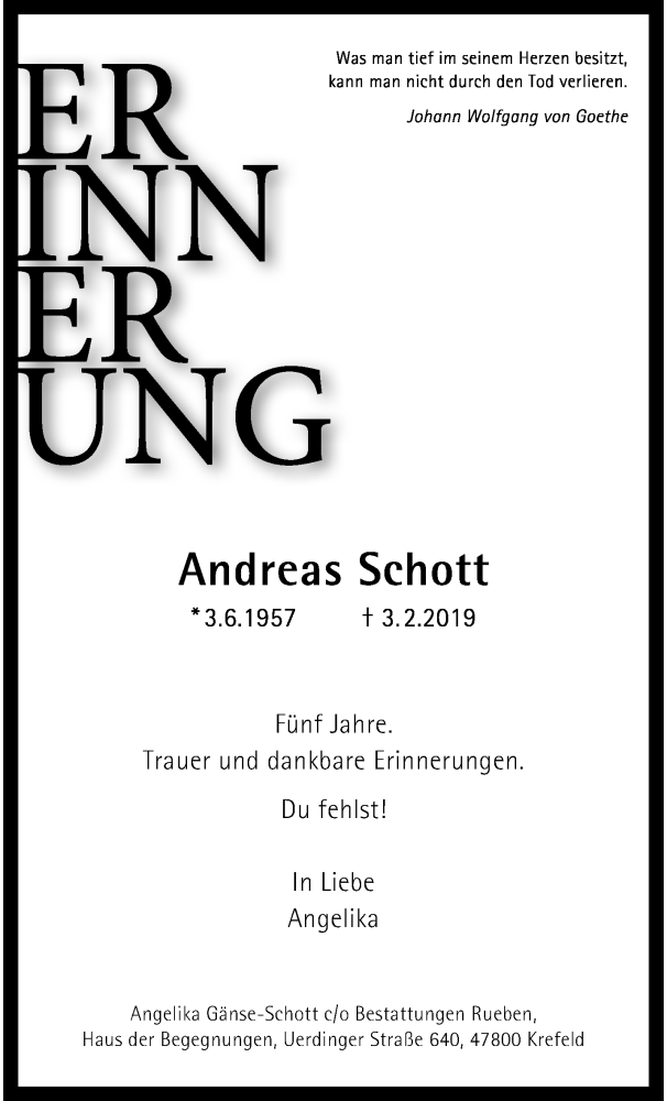  Traueranzeige für Andreas Schott vom 04.02.2024 aus trauer.extra-tipp-moenchengladbach.de
